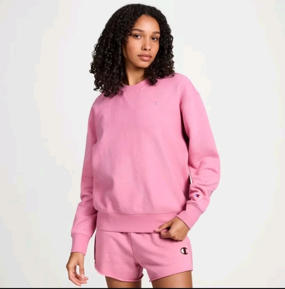 2pc Women Champion Cropped Sweatpants & Fleece Pullover Sweatshirt Pink S - Picture 1 of 8